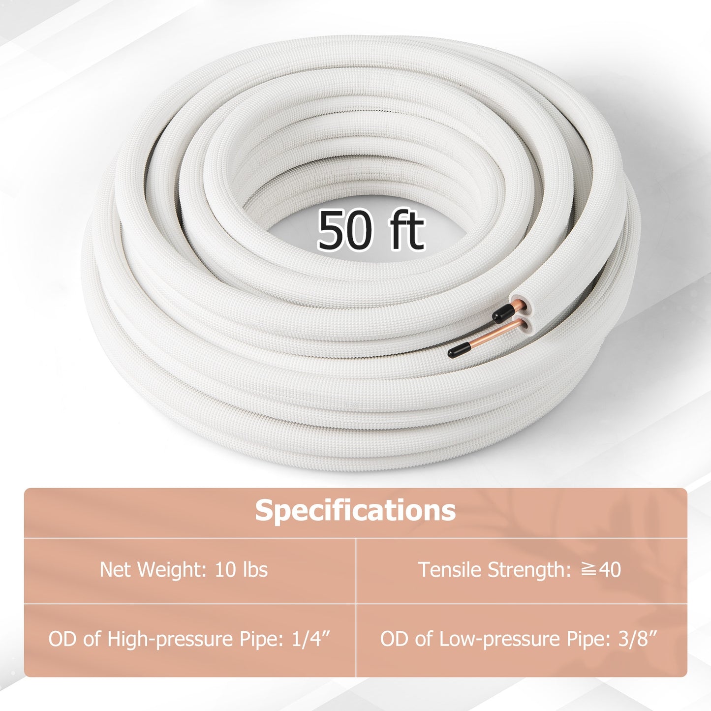 50 Feet Mini Split Line Set with 1/4 Inch and 3/8 Inch O.D. Copper Pipes Tubing, White Mini Split AC Parts & Accessories at Gallery Canada