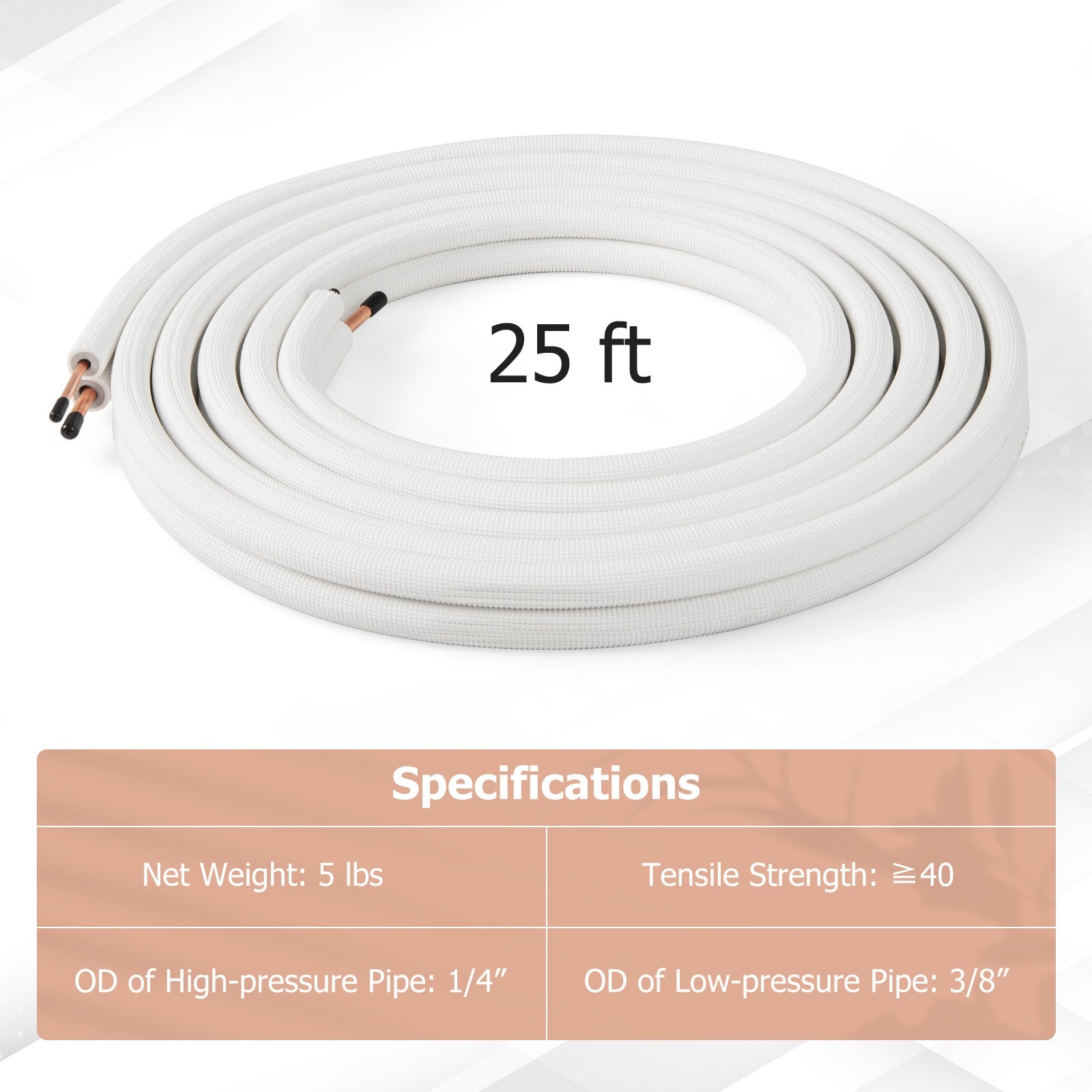 25 Feet Mini Split Line Set with 1/4 Inch and 3/8 Inch O.D. Copper Pipes Tubing, White Mini Split AC Parts & Accessories at Gallery Canada