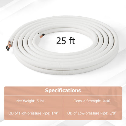 25 Feet Mini Split Line Set with 1/4 Inch and 3/8 Inch O.D. Copper Pipes Tubing, White Mini Split AC Parts & Accessories at Gallery Canada