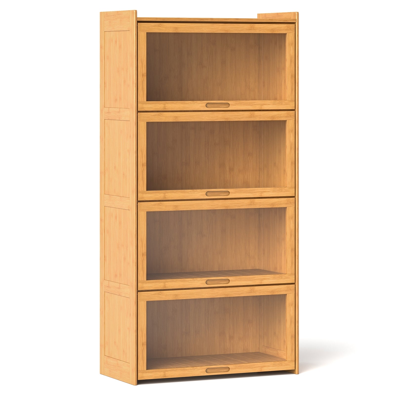 4-Tier Bamboo Bookcase with Doors for Study Room Living Room, Natural Bookcases at Gallery Canada
