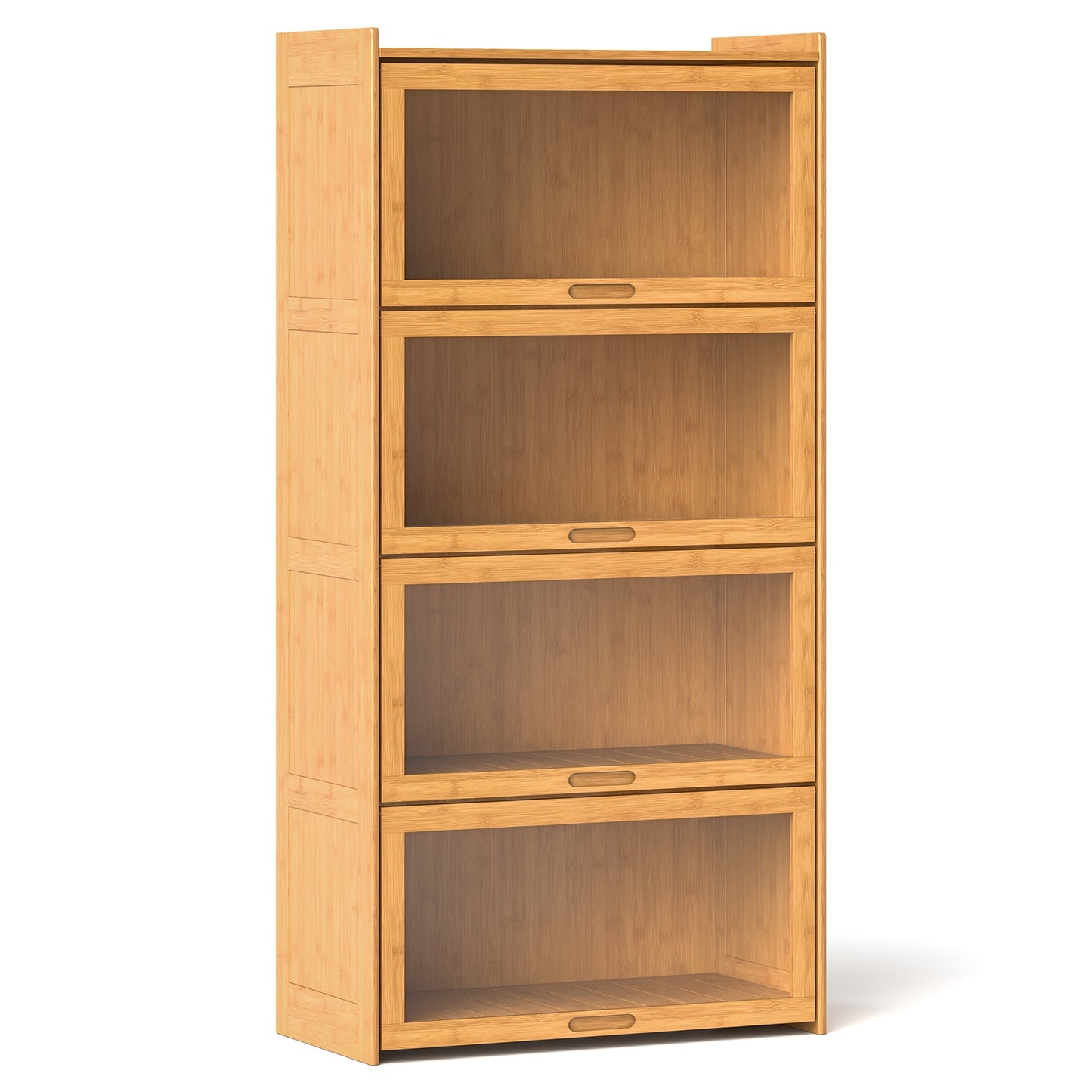 4-Tier Bamboo Bookcase with Doors for Study Room Living Room, Natural Bookcases at Gallery Canada