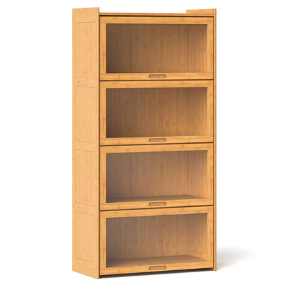4-Tier Bamboo Bookcase with Doors for Study Room Living Room, Natural Bookcases at Gallery Canada