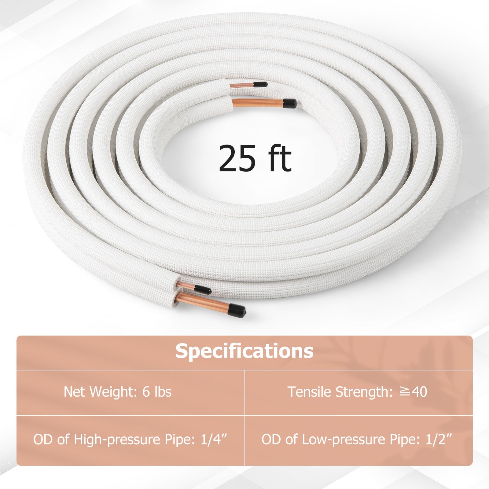 25 Feet Mini Split Line Set with 1/4 Inch and 1/2 Inch O.D. Copper Pipes Tubing, White Mini Split AC Parts & Accessories at Gallery Canada