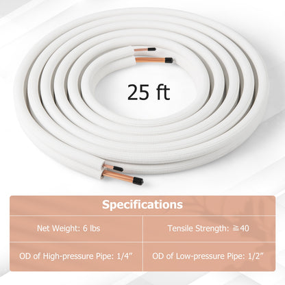 25 Feet Mini Split Line Set with 1/4 Inch and 1/2 Inch O.D. Copper Pipes Tubing, White Mini Split AC Parts & Accessories at Gallery Canada