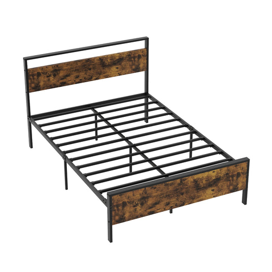 Full Metal Bed Frame, Wooden Headboard, Full Size, Rustic Brown Simple Bed Frame Rustic Brown at Gallery Canada