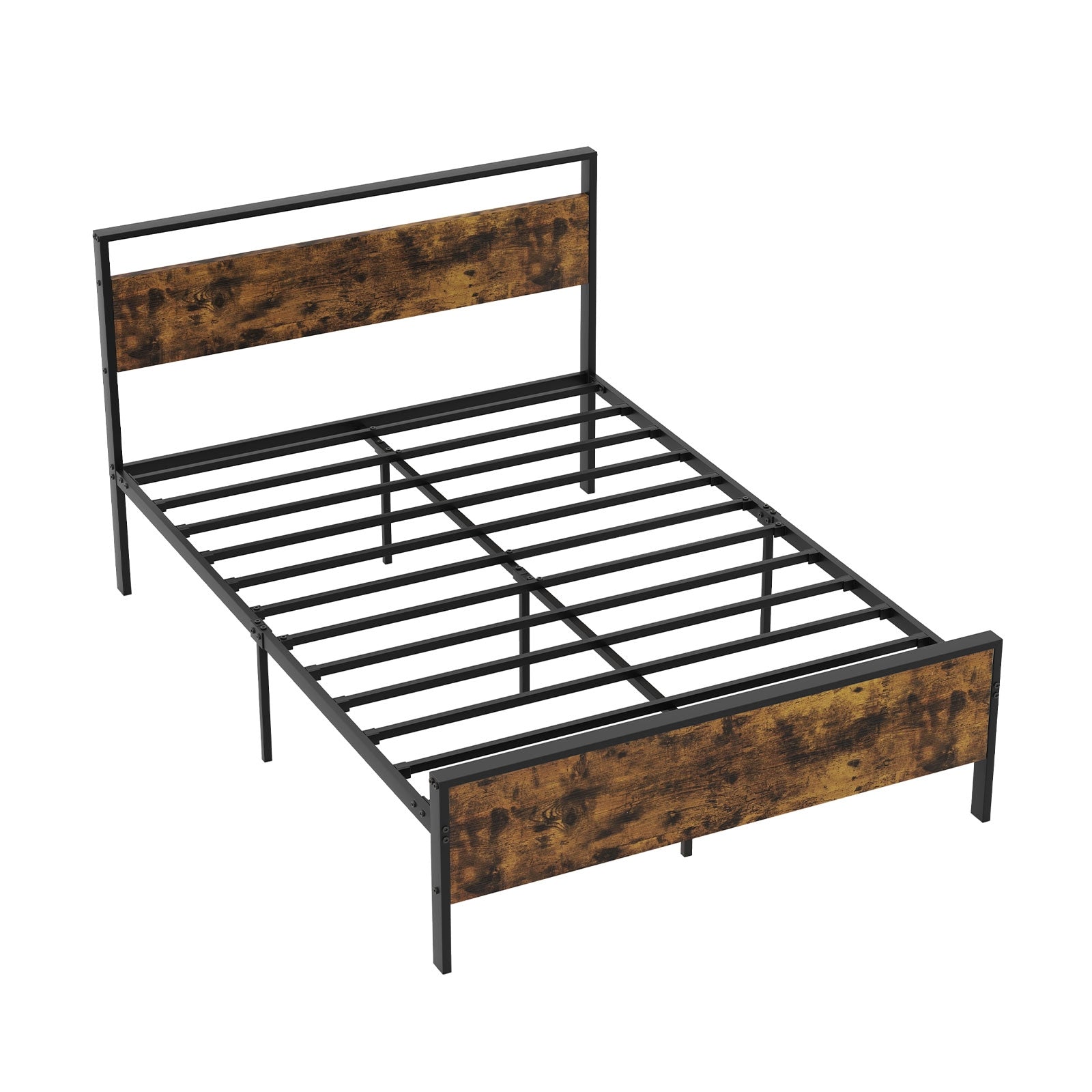Full Metal Bed Frame, Wooden Headboard, Full Size, Rustic Brown Simple Bed Frame Rustic Brown at Gallery Canada