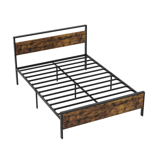 Queen Metal Bed Frame, Wooden Headboard, Rustic Brown Simple Bed Frame Rustic Brown at Gallery Canada