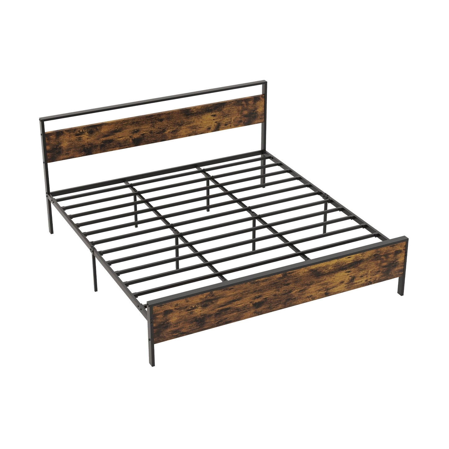 Industrial Platform Bed Frame With Wooden Headboard, King Size, Rustic Brown Simple Bed Frame at Gallery Canada
