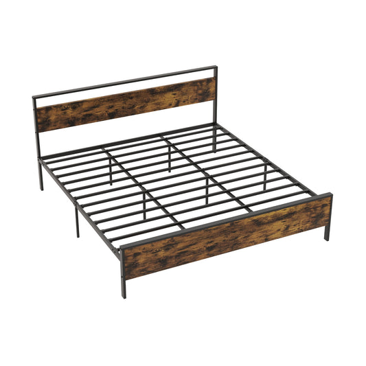 Industrial Platform Bed Frame With Wooden Headboard, King Size, Rustic Brown Simple Bed Frame Rustic Brown at Gallery Canada