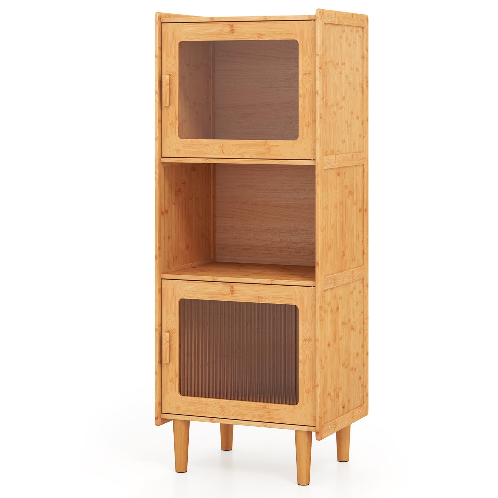 3-Cube Bamboo Storage Cabinet with Open Compartment and 2 Acrylic Doors, Natural Cabinets & Chests at Gallery Canada