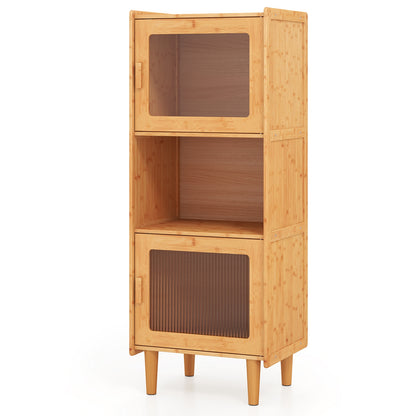 3-Cube Bamboo Storage Cabinet with Open Compartment and 2 Acrylic Doors, Natural Cabinets & Chests at Gallery Canada