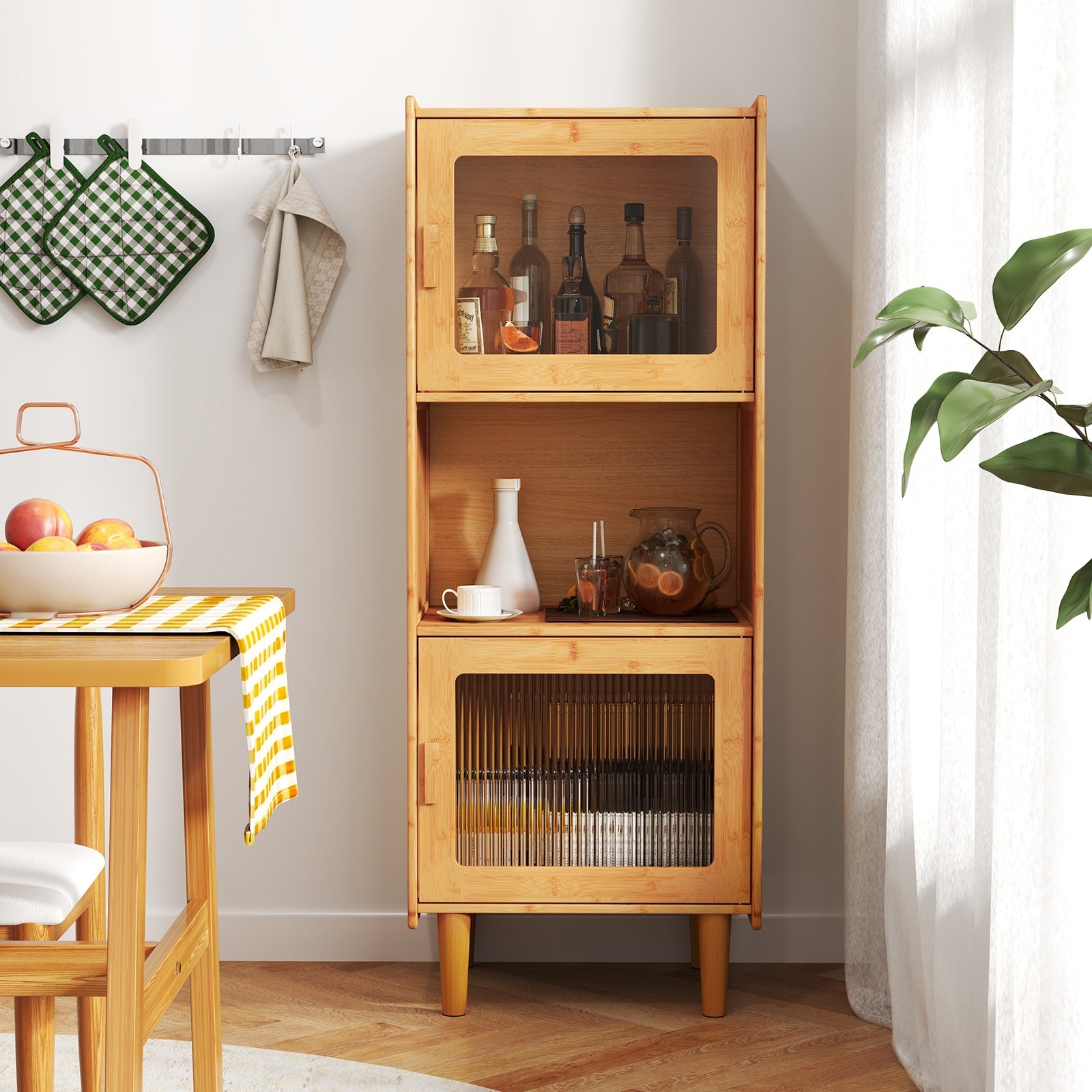 3-Cube Bamboo Storage Cabinet with Open Compartment and 2 Acrylic Doors, Natural Cabinets & Chests at Gallery Canada