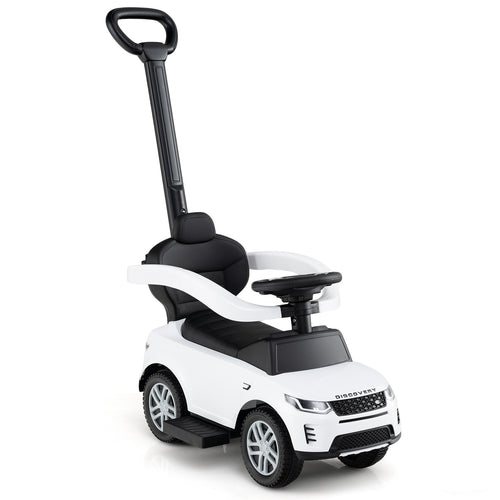 3 in 1 Push Car with Removable Handle and Guardrail for Kids 18-36 Months Old, White