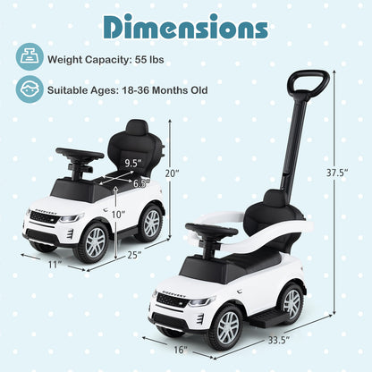 3 in 1 Push Car with Removable Handle and Guardrail for Kids 18-36 Months Old, White Push & Pedal Ride On Toys at Gallery Canada