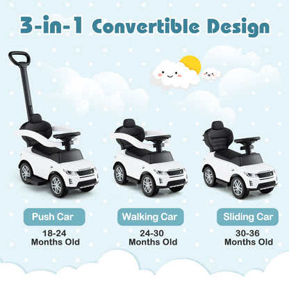 3 in 1 Push Car with Removable Handle and Guardrail for Kids 18-36 Months Old, White Push & Pedal Ride On Toys at Gallery Canada