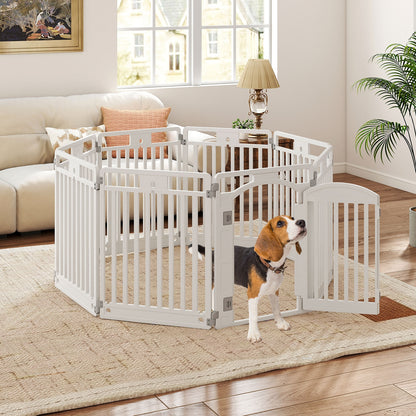 8-Panel Tall Plastic Dog Fence Indoor Outdoor Puppy Pen with Locking Door, White Pet Gate at Gallery Canada