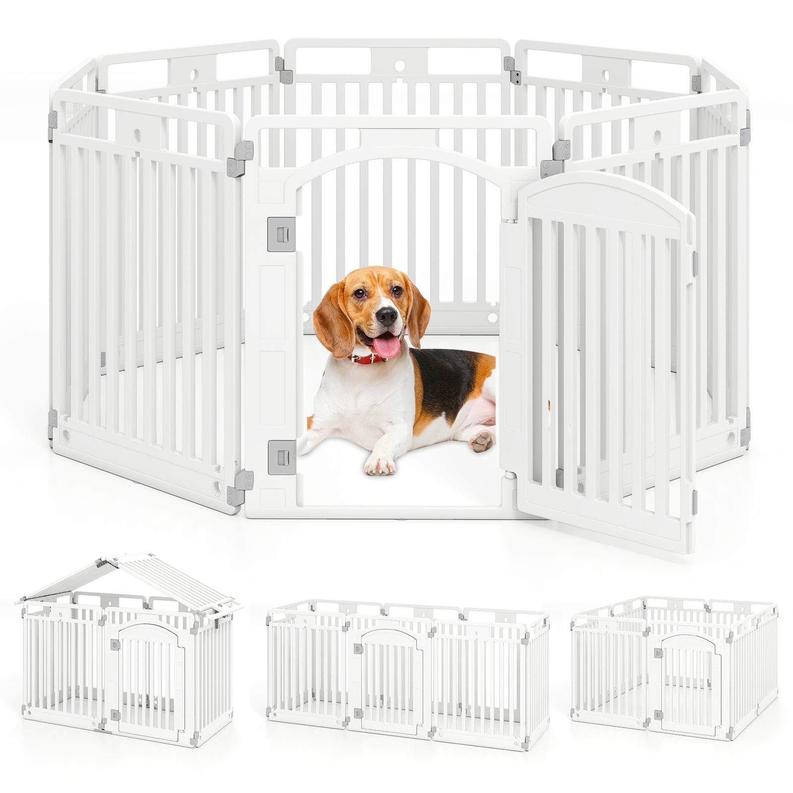 8-Panel Tall Plastic Dog Fence Indoor Outdoor Puppy Pen with Locking Door, White Pet Gate at Gallery Canada