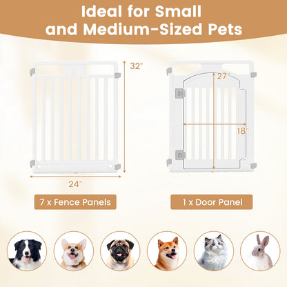8-Panel Tall Plastic Dog Fence Indoor Outdoor Puppy Pen with Locking Door, White Pet Gate at Gallery Canada