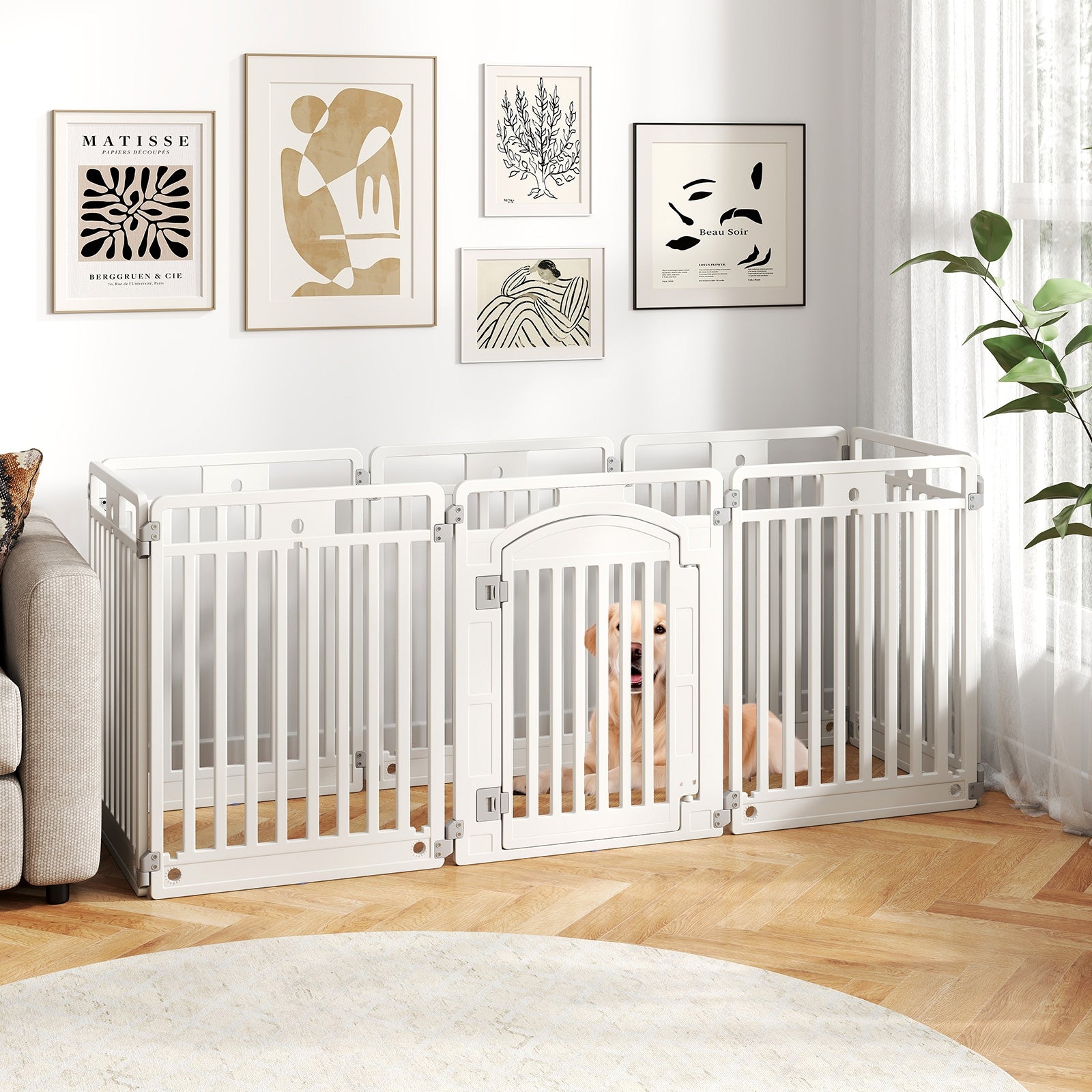 8-Panel Tall Plastic Dog Fence Indoor Outdoor Puppy Pen with Locking Door, White Pet Gate at Gallery Canada