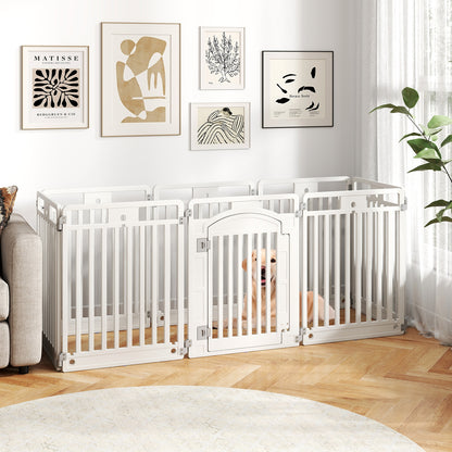 8-Panel Tall Plastic Dog Fence Indoor Outdoor Puppy Pen with Locking Door, White Pet Gate at Gallery Canada