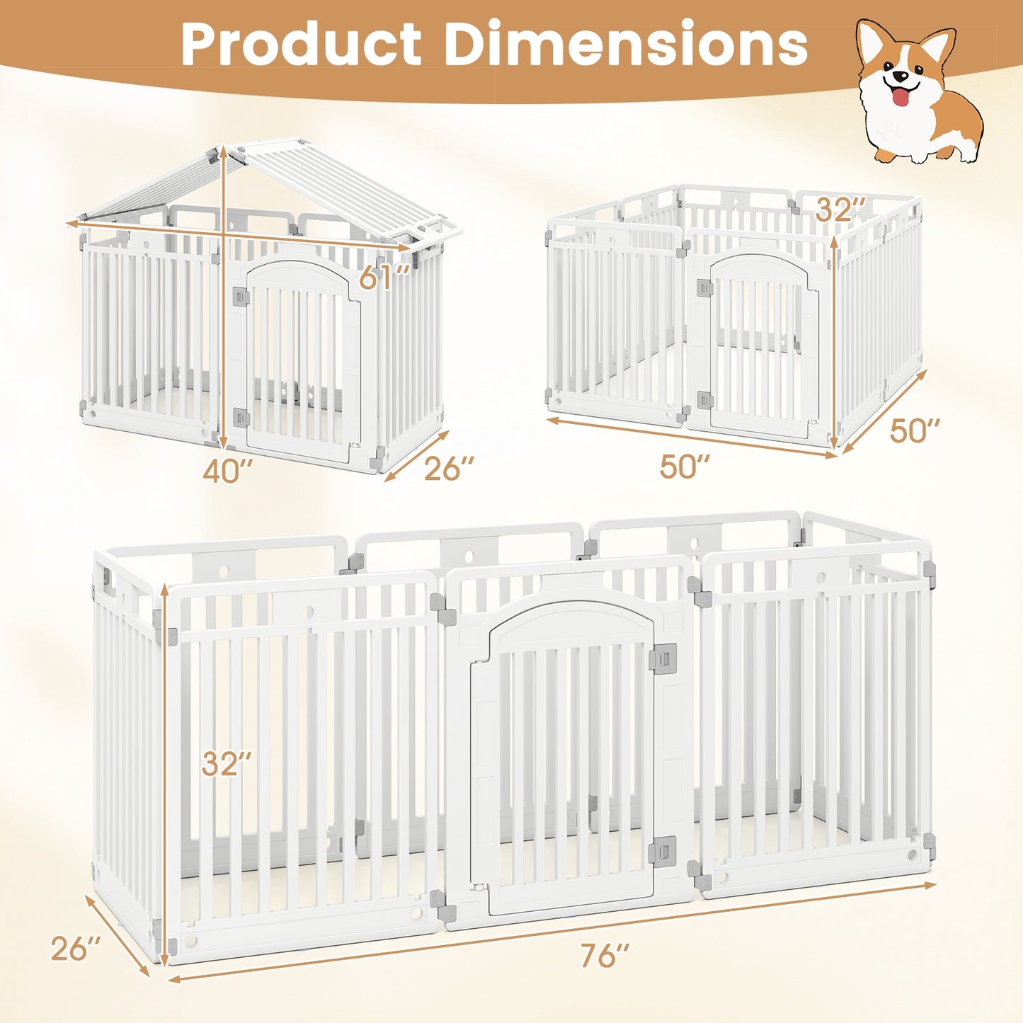 8-Panel Tall Plastic Dog Fence Indoor Outdoor Puppy Pen with Locking Door, White Pet Gate at Gallery Canada