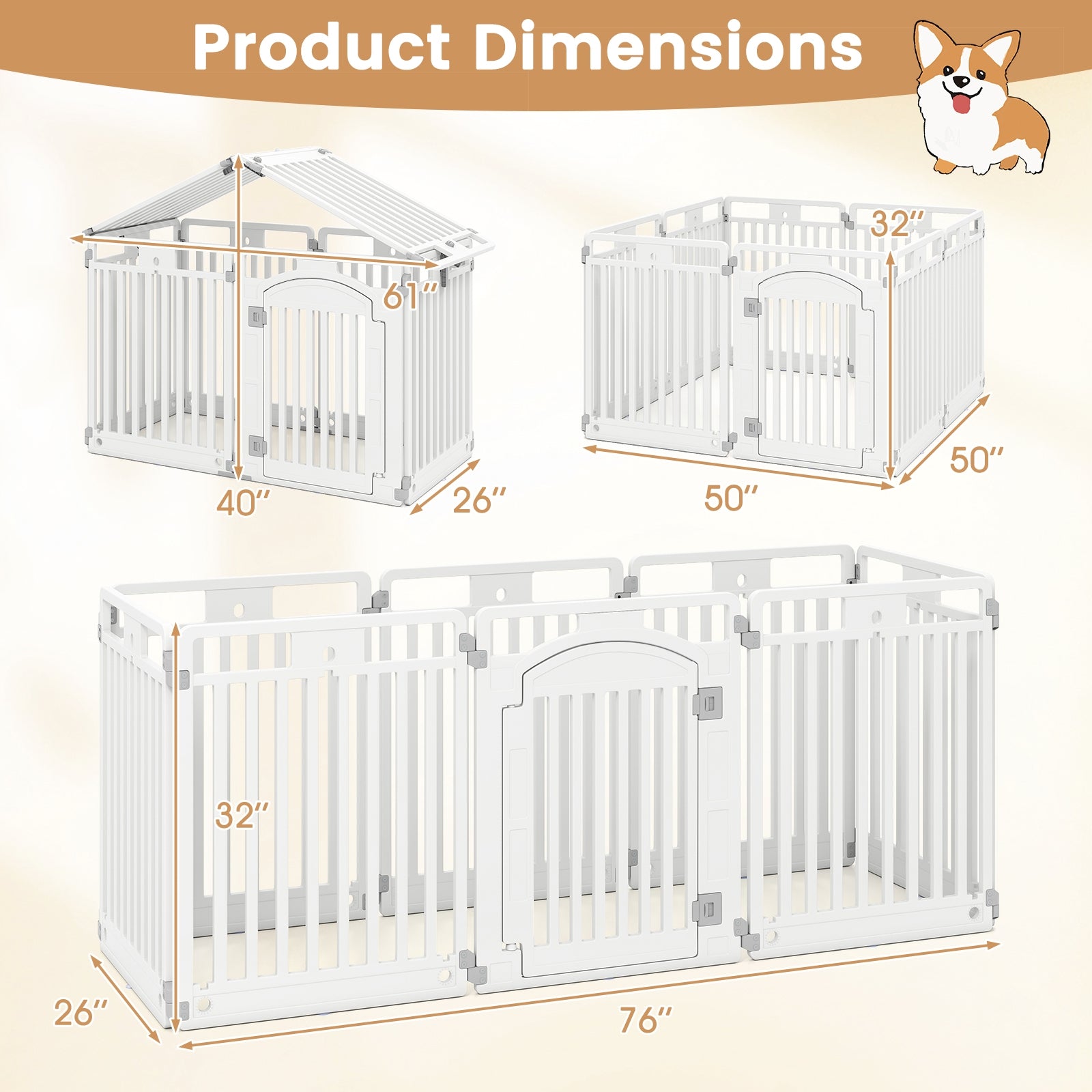 8-Panel Tall Plastic Dog Fence Indoor Outdoor Puppy Pen with Locking Door, White Pet Gate at Gallery Canada