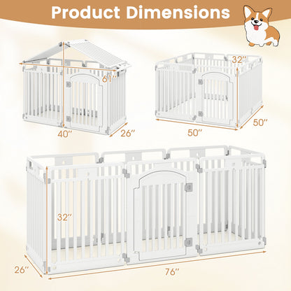 8-Panel Tall Plastic Dog Fence Indoor Outdoor Puppy Pen with Locking Door, White Pet Gate at Gallery Canada