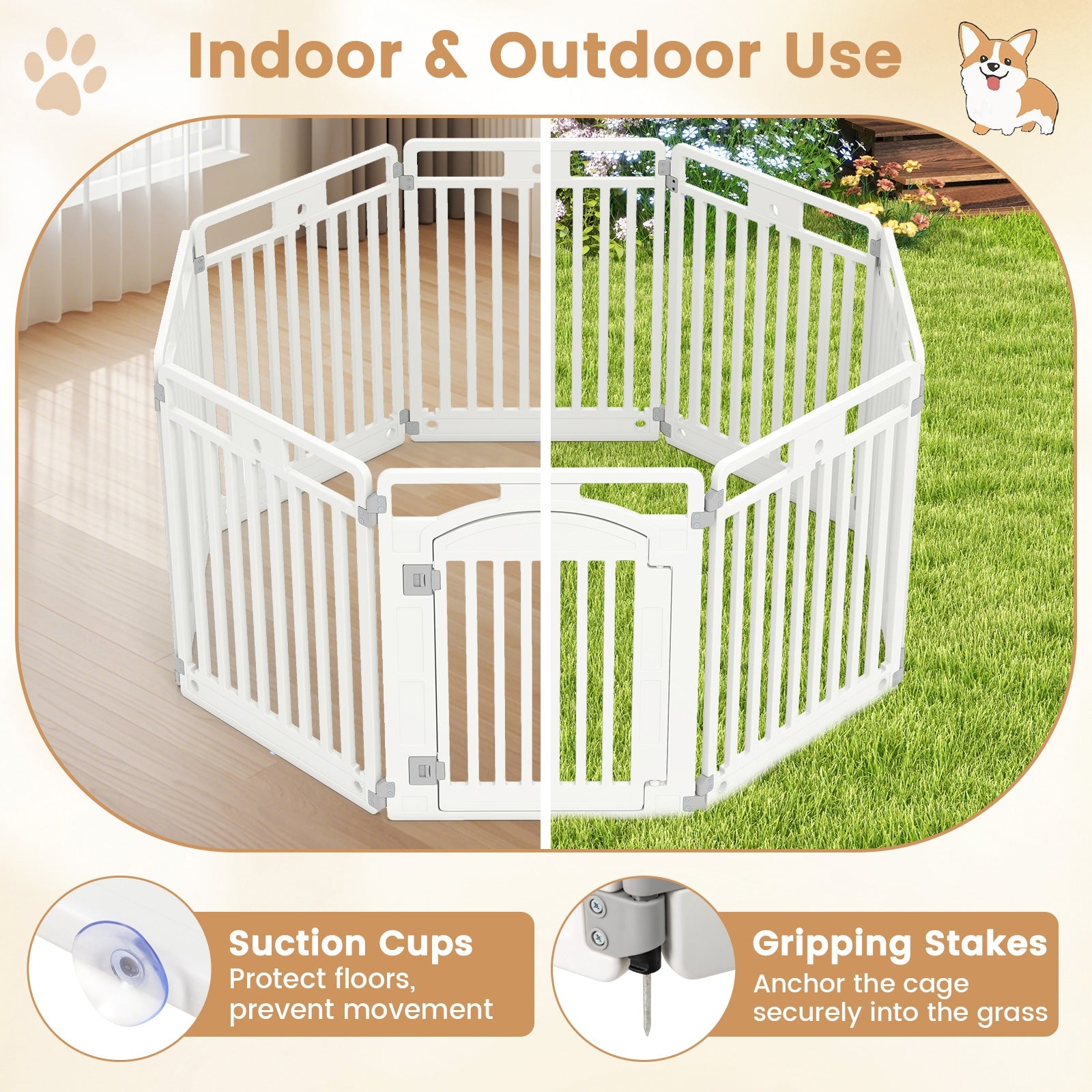 8-Panel Tall Plastic Dog Fence Indoor Outdoor Puppy Pen with Locking Door, White Pet Gate at Gallery Canada