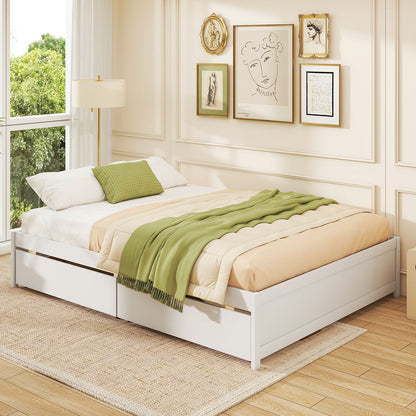Queen Size Bed Frame with 2 Rolling Storage Drawers, White Trundle Bed Frame at Gallery Canada