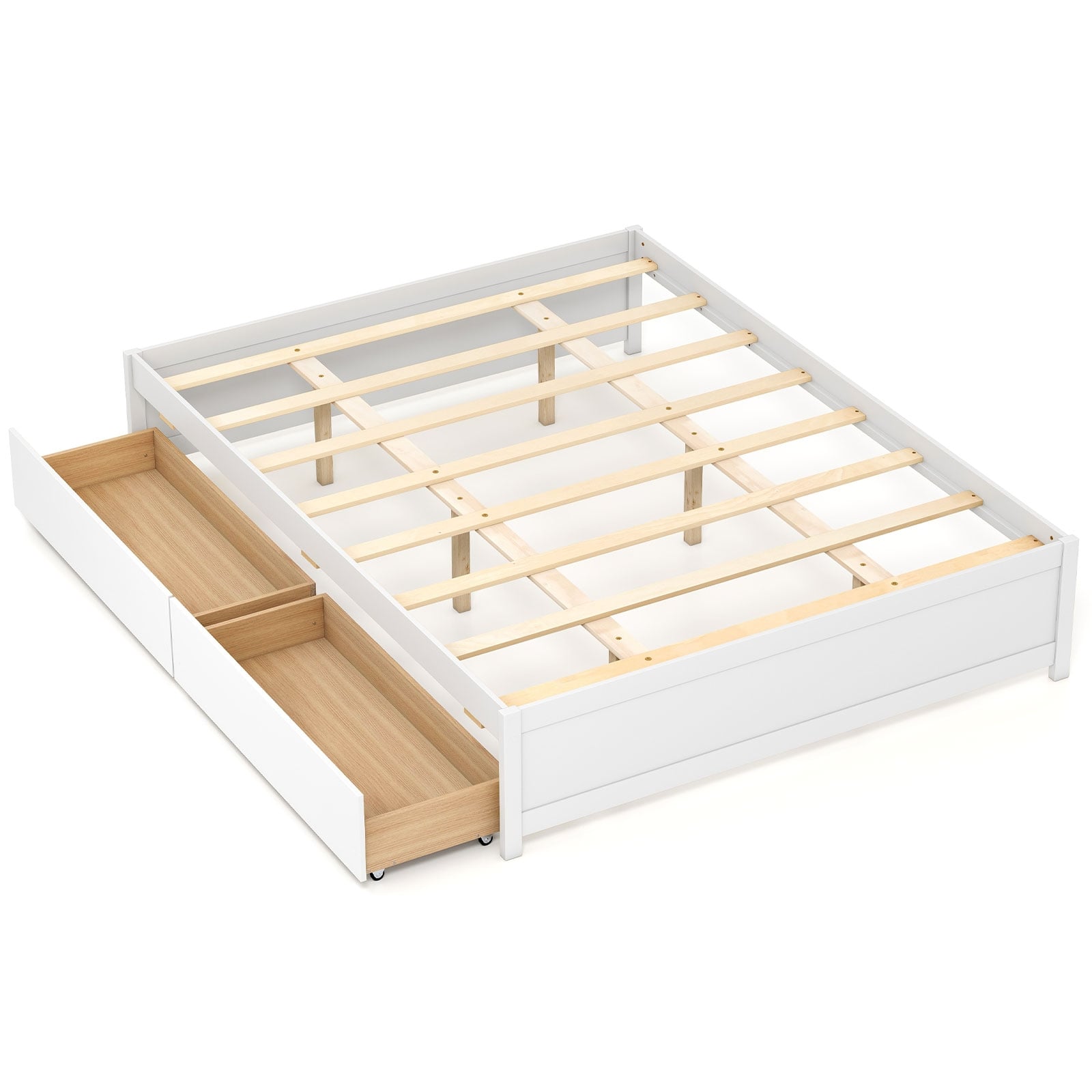 Queen Size Bed Frame, 2 Rolling Storage Drawers, White Trundle Bed Frame White at Gallery Canada
