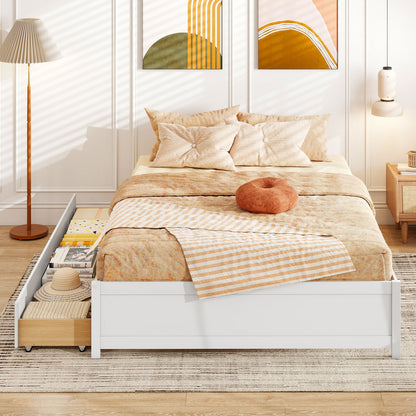 Queen Size Bed Frame with 2 Rolling Storage Drawers, White Trundle Bed Frame at Gallery Canada