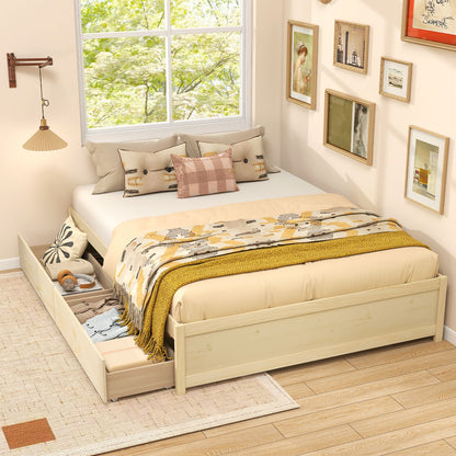 Queen Size Bed Frame with 2 Rolling Storage Drawers, Natural Trundle Bed Frame at Gallery Canada