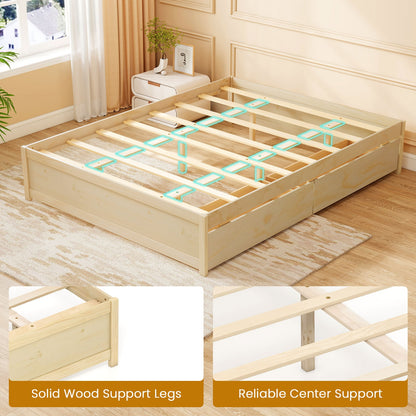 Queen Size Bed Frame with 2 Rolling Storage Drawers, Natural Trundle Bed Frame at Gallery Canada