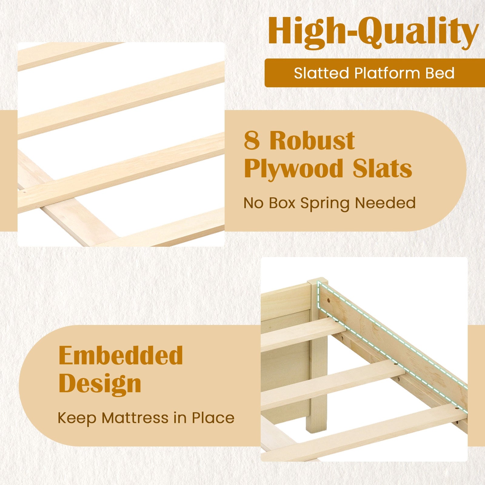 Queen Size Bed Frame with 2 Rolling Storage Drawers, Natural Trundle Bed Frame at Gallery Canada