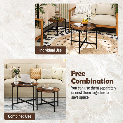 Round Coffee Table Set of 2 with Heavy-Duty Metal Frame, Rustic Brown End & Side Tables at Gallery Canada