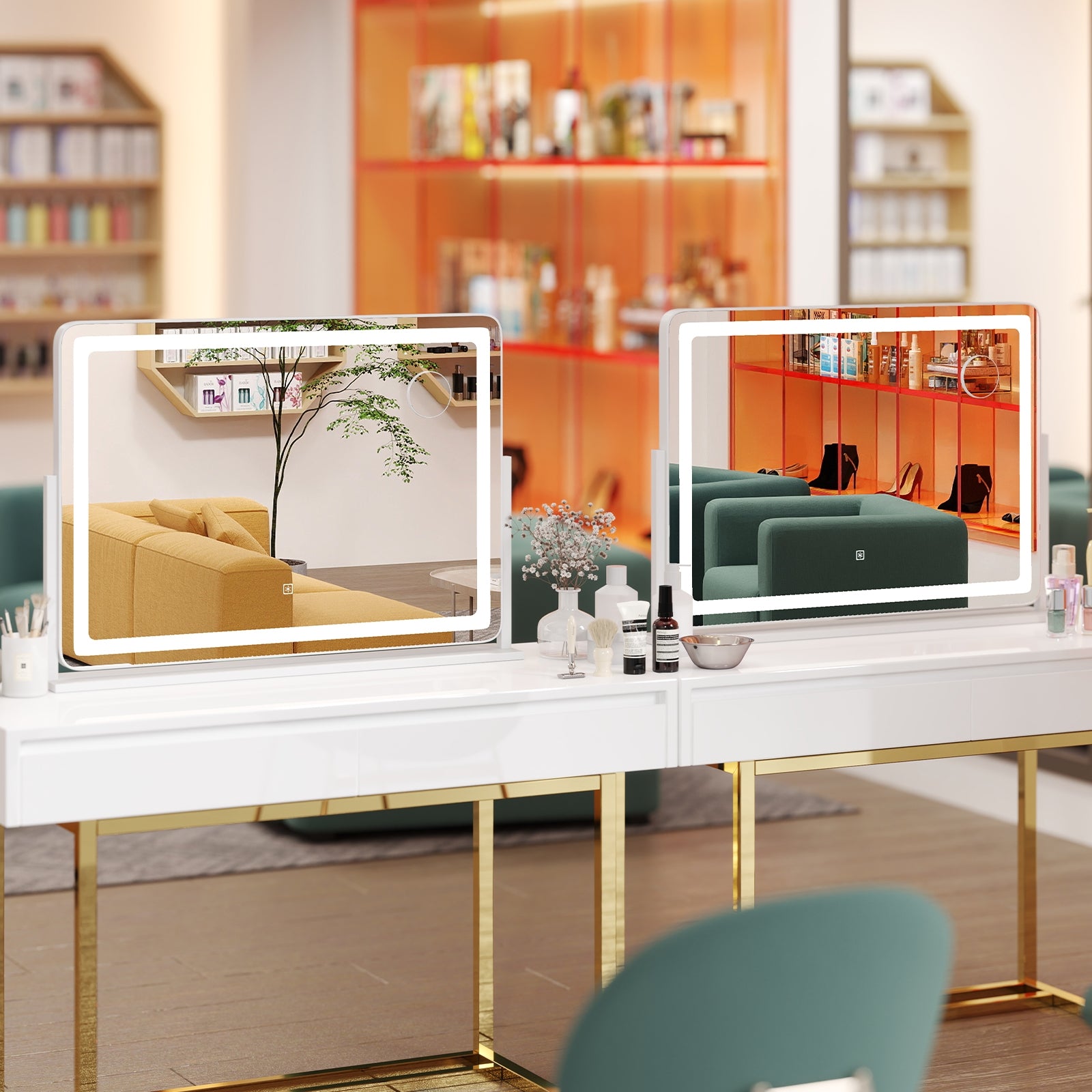 32 x 22 Inch Large Makeup Vanity Mirror with 3-Color Lighting Mode, White Wall Mirrors at Gallery Canada