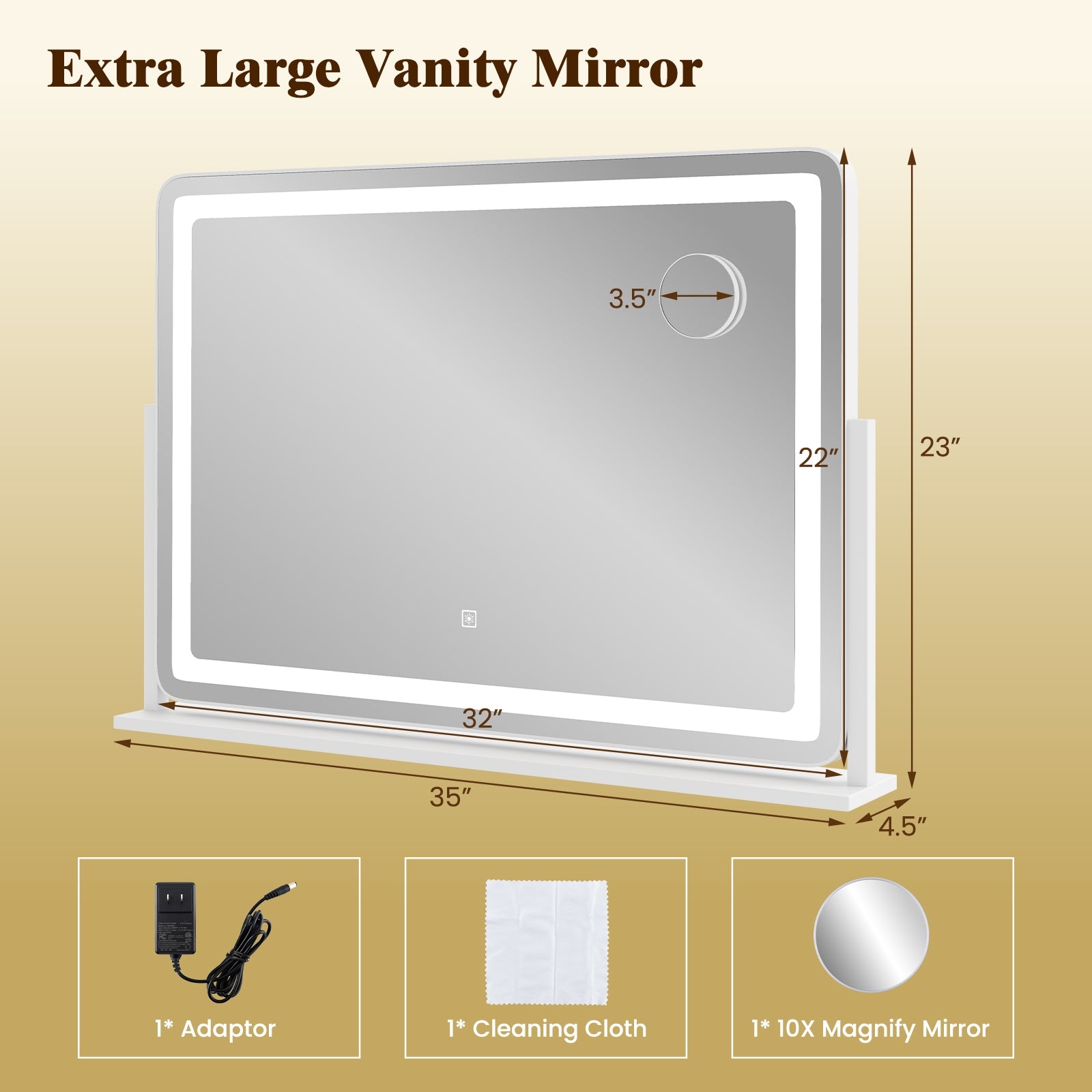 32 x 22 Inch Large Makeup Vanity Mirror with 3-Color Lighting Mode, White Wall Mirrors at Gallery Canada