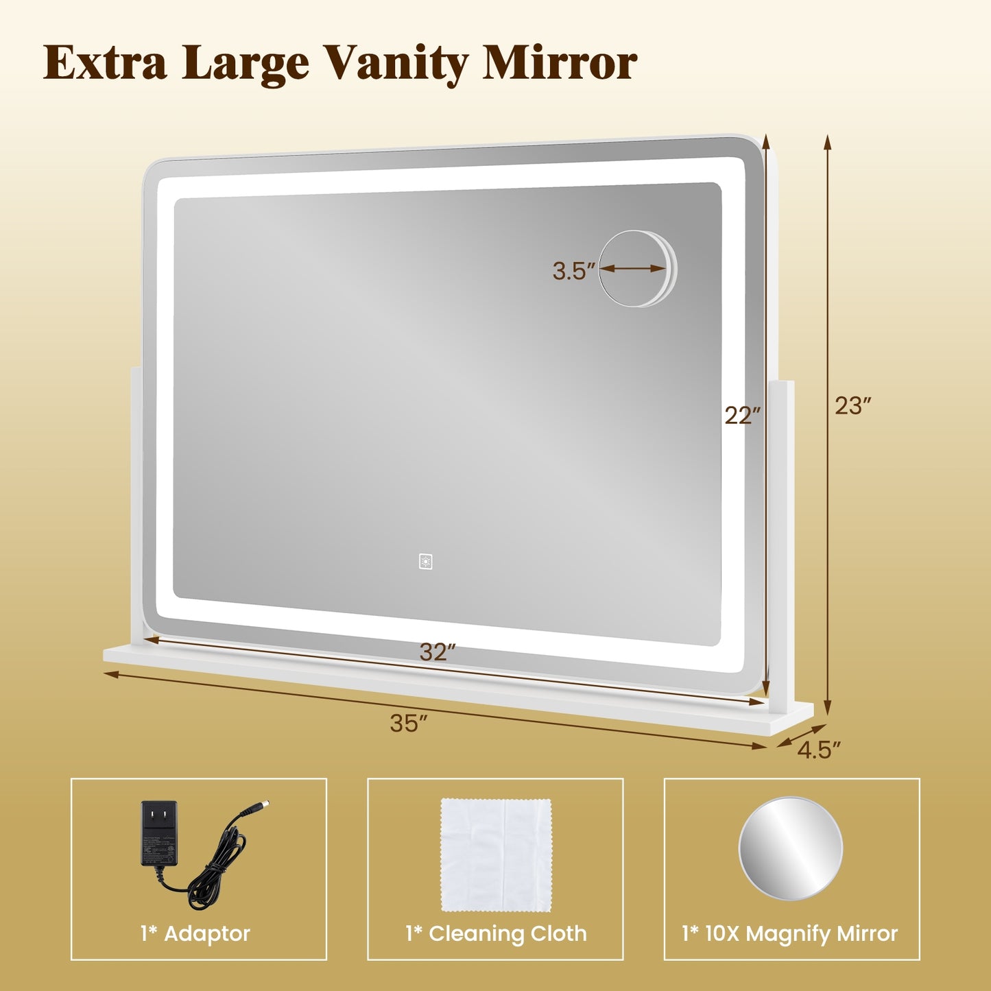 32 x 22 Inch Large Makeup Vanity Mirror with 3-Color Lighting Mode, White Wall Mirrors at Gallery Canada