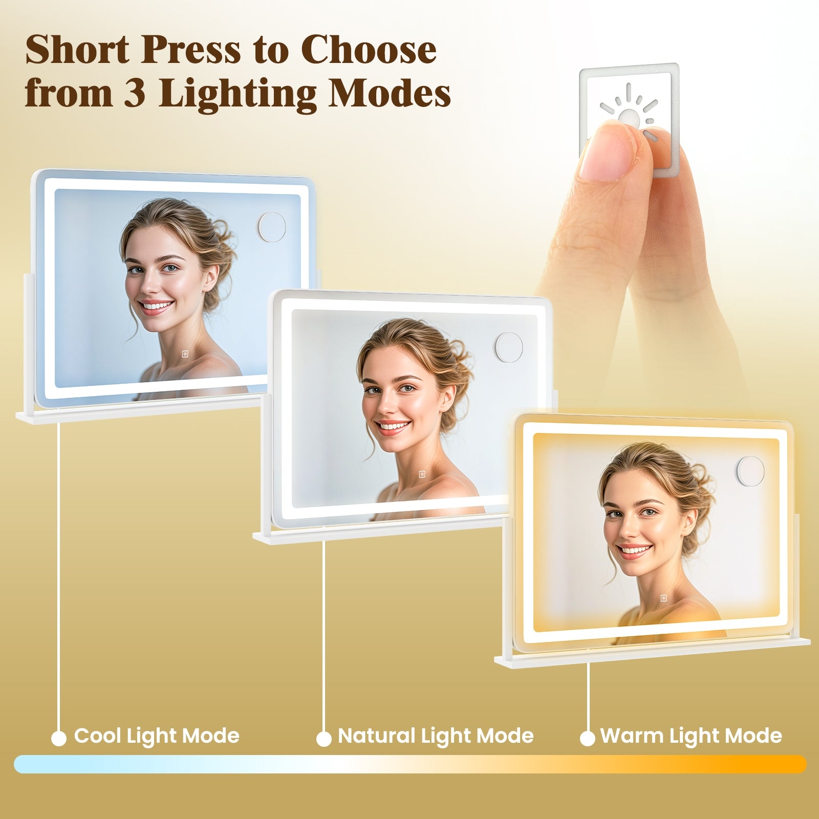 32 x 22 Inch Large Makeup Vanity Mirror with 3-Color Lighting Mode, White Wall Mirrors at Gallery Canada