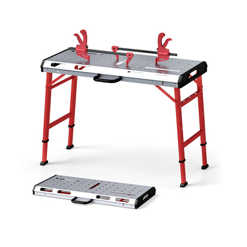 42 Inches x 21 Inches Welding Table with Adjustable Height and 2 Bar Clamps, Silver