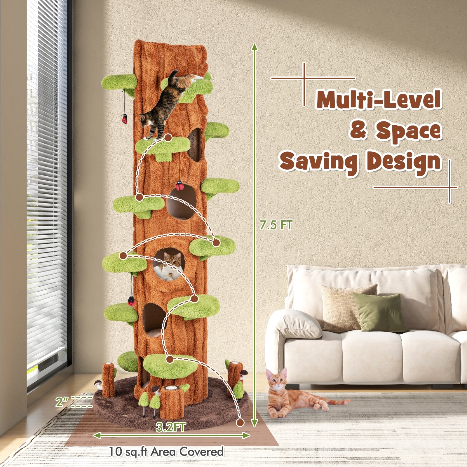 90.5 Inch Tall Cat Tree With Private Condos, Brown Cat Trees Condos & Scratchers at Gallery Canada