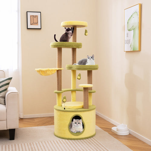 Large Avocado Cat Tree Multi-level Cat Tower with Private Condo, Green