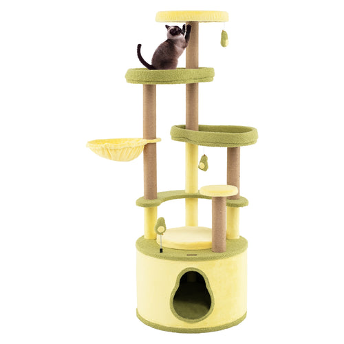 Large Avocado Cat Tree Multi-level Cat Tower with Private Condo, Green