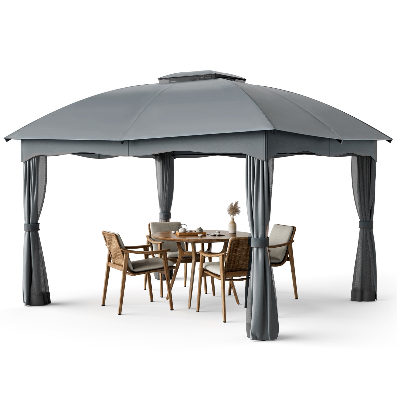 12 x 10 Feet Canopy Double Vented Heavy Duty Steel Gazebo, Gray Gazebos Gray at Gallery Canada