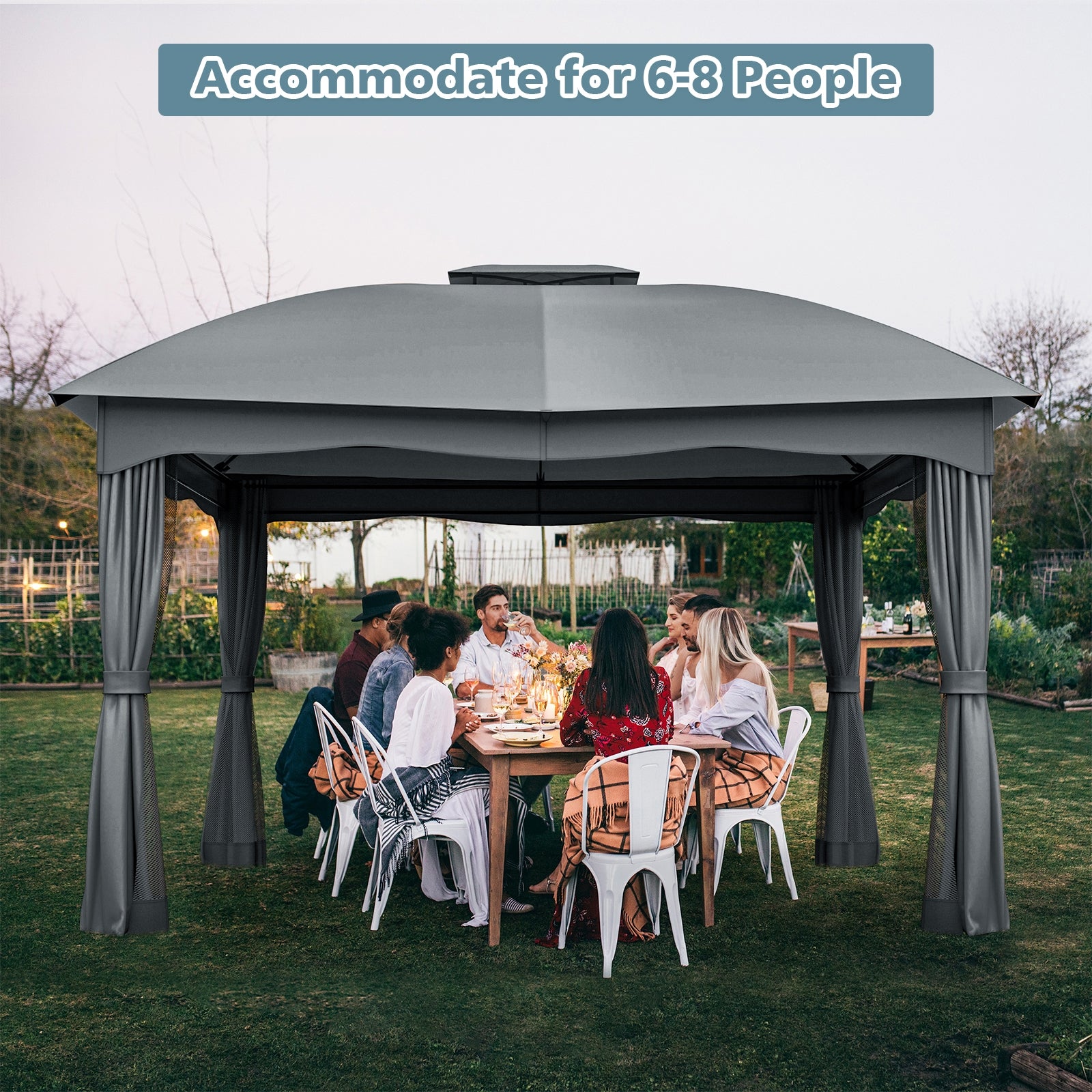 12 x 10 Feet Canopy Double Vented Heavy Duty Steel Gazebo, Gray Gazebos at Gallery Canada