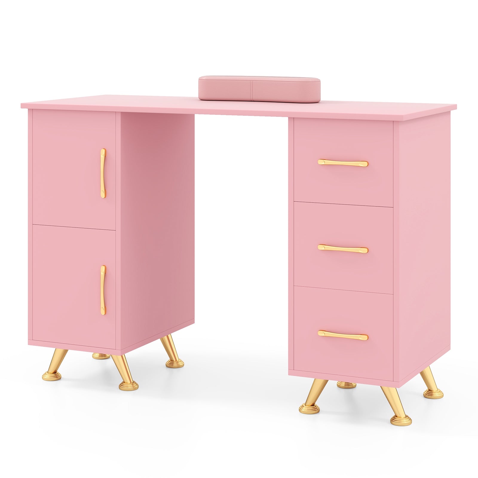 Wooden Manicure Table Nail Desk with Drawers Wrist Rest, Pink Office Desks at Gallery Canada