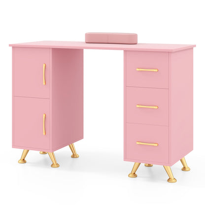 Wooden Manicure Table Nail Desk with Drawers Wrist Rest, Pink Office Desks at Gallery Canada