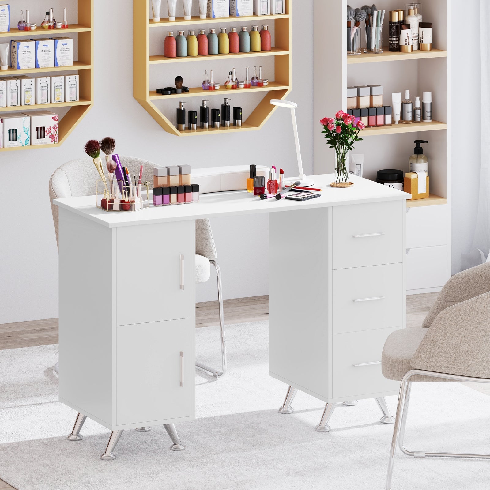 Wooden Manicure Table Nail Desk with Drawers Wrist Rest, White Office Desks at Gallery Canada