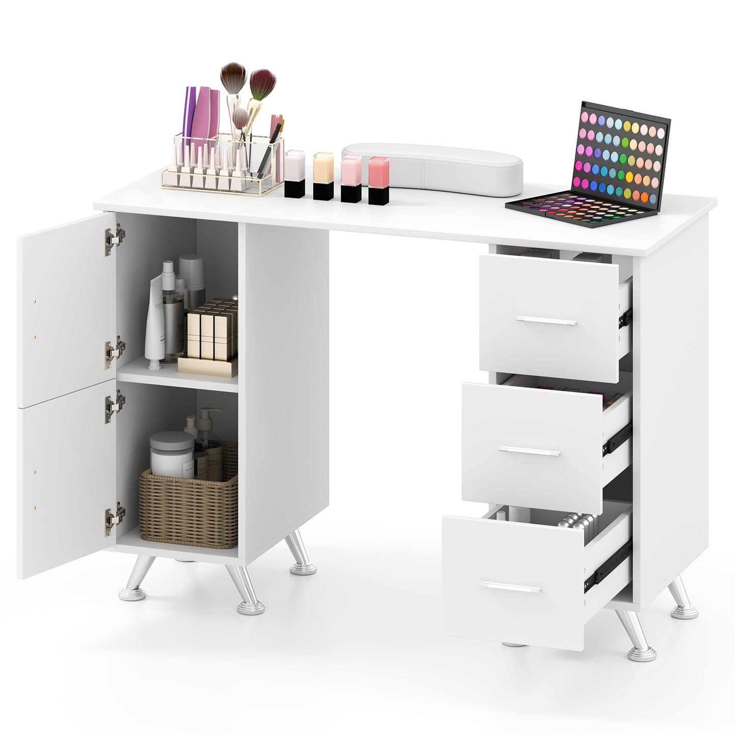 Wooden Manicure Table Nail Desk with Drawers Wrist Rest, White Office Desks at Gallery Canada