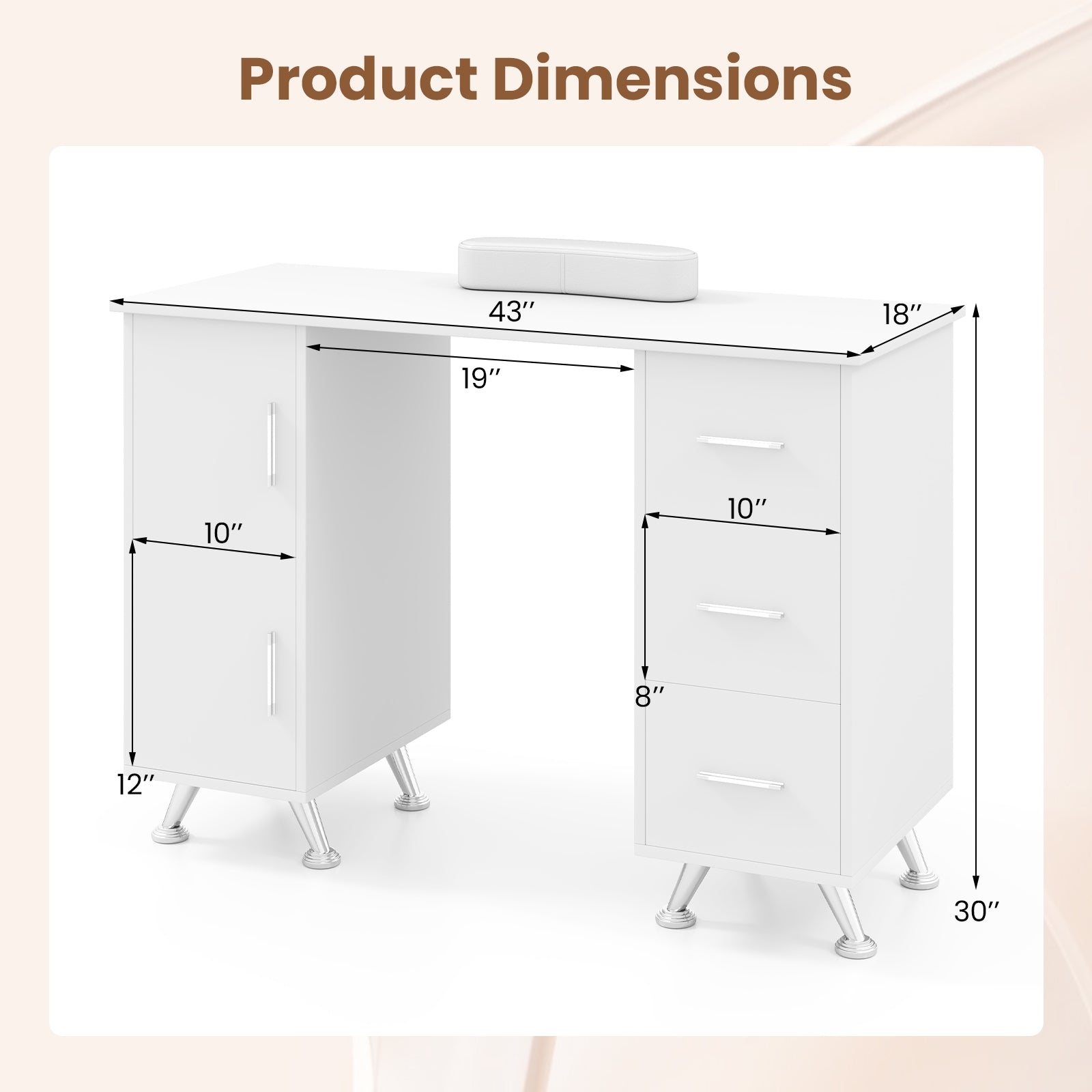 Wooden Manicure Table Nail Desk with Drawers Wrist Rest, White Office Desks at Gallery Canada